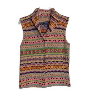 CHAPS Cotton Acrylic Multicolored Button Vest Women's Size S